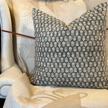 Load image into Gallery viewer, Hand Block Printed Canvas Pillow cover in Teal Blue