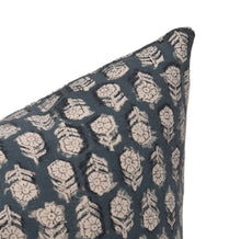 Load image into Gallery viewer, Hand Block Printed Canvas Pillow cover in Teal Blue