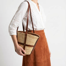 Load image into Gallery viewer, Luxury Woven Raffia Tote - Leather Strap Drawstring Shopper