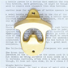 Load image into Gallery viewer, Wall Mount Bottle Opener, Brass