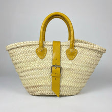 Load image into Gallery viewer, Mini French Market Basket Leather Buckle Straw Bag: Brown