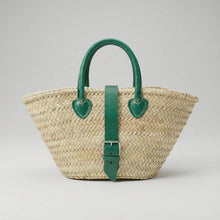 Load image into Gallery viewer, Mini French Market Basket Leather Buckle Straw Bag: Brown