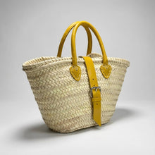 Load image into Gallery viewer, Mini French Market Basket Leather Buckle Straw Bag: Brown