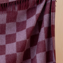 Load image into Gallery viewer, Recycled Wool Blanket in Burgundy &amp; Lilac Checkerboard