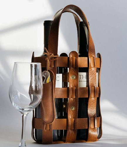 Leather Wine Tote