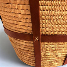 Load image into Gallery viewer, Luxury Woven Raffia Tote - Leather Strap Drawstring Shopper