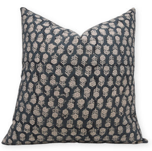 Hand Block Printed Canvas Pillow cover in Teal Blue