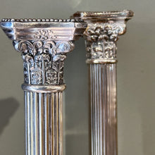 Load image into Gallery viewer, Pair of Silver Plated Column Candlesticks