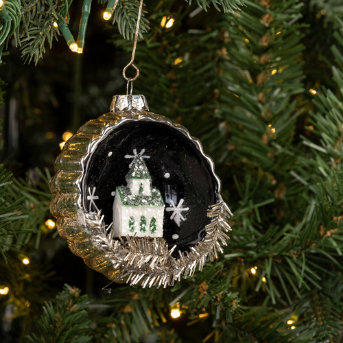 Church Scene Glass Ornament