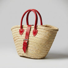Load image into Gallery viewer, Mini French Market Basket Leather Buckle Straw Bag: Brown