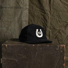 Load image into Gallery viewer, Lucky 13 Corduroy Black Hat with Horseshoe