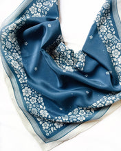Load image into Gallery viewer, 100% Silk Bandana Scarf in Floral China Blue