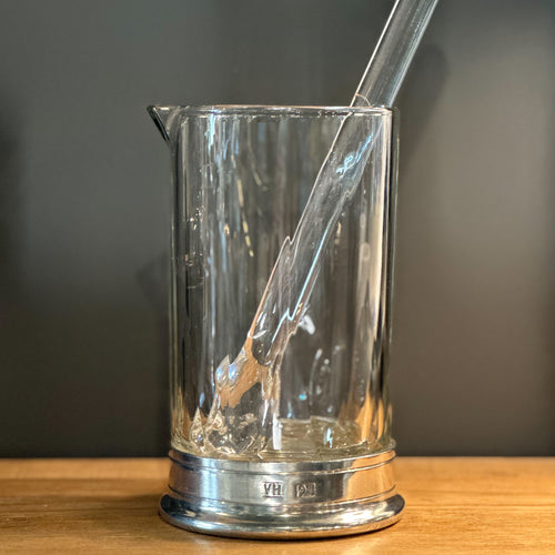 Fine Pewter Mixing Pitcher & Stirrer w/ Hatched Glass