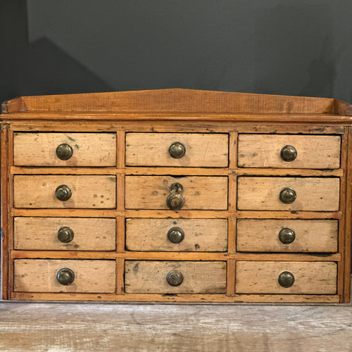 Antique Apothecary Cabinet w/ Upholstered Drawers