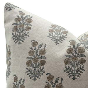 Hand Block Printed Botanical Linen Toss Pillow