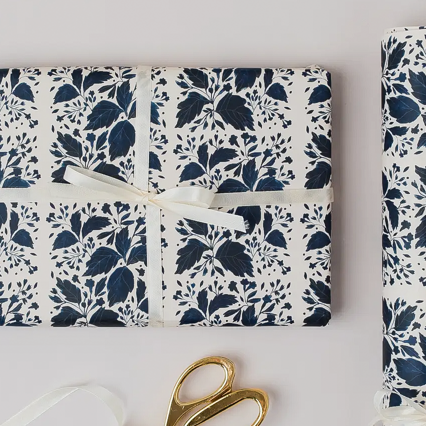 BLUE BOTANICAL GIFT WRAP PAPER