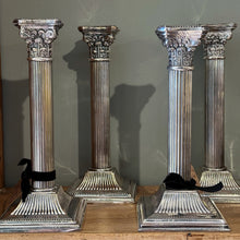 Load image into Gallery viewer, Pair of Silver Plated Column Candlesticks