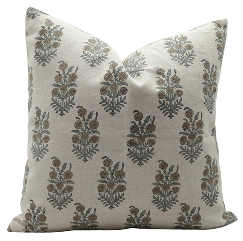 Hand Block Printed Botanical Linen Toss Pillow