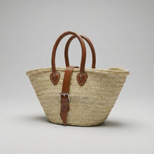 Load image into Gallery viewer, Mini French Market Basket Leather Buckle Straw Bag: Brown