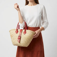 Load image into Gallery viewer, Mini French Market Basket Leather Buckle Straw Bag: Brown