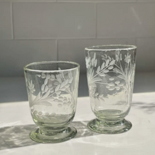 Load image into Gallery viewer, Hand Blown Etched Footed Glasses Water &amp; Wine Glasses