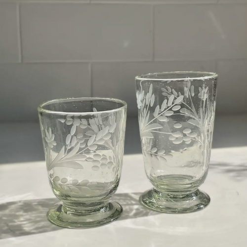 Hand Blown Etched Footed Glasses Water & Wine Glasses