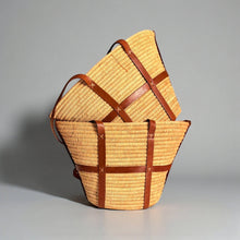 Load image into Gallery viewer, Luxury Woven Raffia Tote - Leather Strap Drawstring Shopper