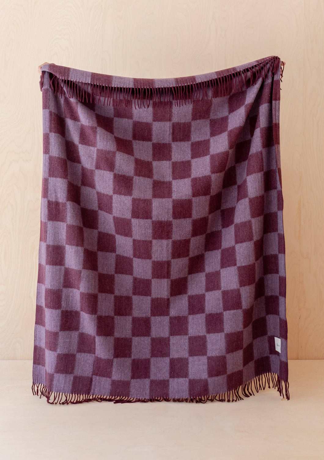 Recycled Wool Blanket in Burgundy & Lilac Checkerboard
