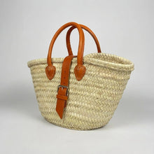 Load image into Gallery viewer, Mini French Market Basket Leather Buckle Straw Bag: Brown