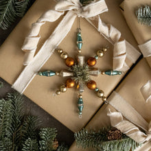 Load image into Gallery viewer, Blue &amp; Gold Beaded Glass Snowflake Ornament