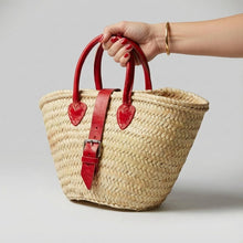 Load image into Gallery viewer, Mini French Market Basket Leather Buckle Straw Bag: Brown
