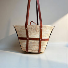 Load image into Gallery viewer, Luxury Woven Raffia Tote - Leather Strap Drawstring Shopper
