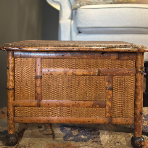 Antique 19th C. Bamboo & Rattan Storage Ottoman