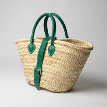 Load image into Gallery viewer, Mini French Market Basket Leather Buckle Straw Bag: Brown