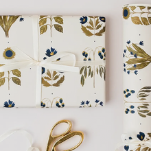 Load image into Gallery viewer, FLORAL OLIVE &amp; BLUE BOTANICAL GIFT WRAP PAPER