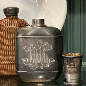 Antique Pewter Flask with Cup Cap