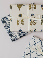 Load image into Gallery viewer, FLORAL OLIVE &amp; BLUE BOTANICAL GIFT WRAP PAPER