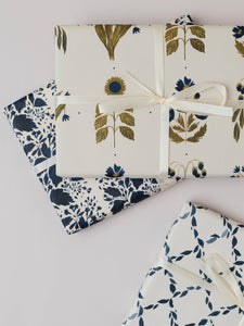 FLORAL OLIVE & BLUE BOTANICAL GIFT WRAP PAPER