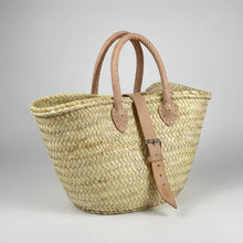 Load image into Gallery viewer, Mini French Market Basket Leather Buckle Straw Bag: Brown