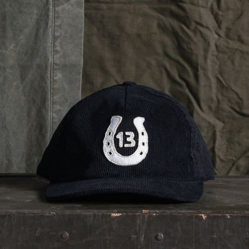 Lucky 13 Corduroy Black Hat with Horseshoe
