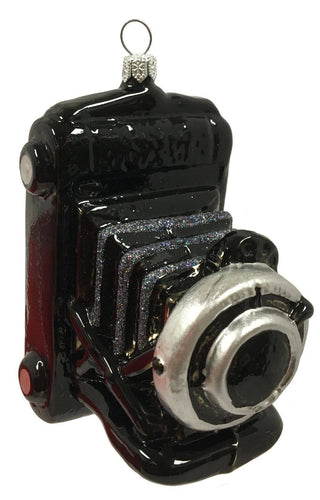 Black Antique Camera Polish Glass Ornament