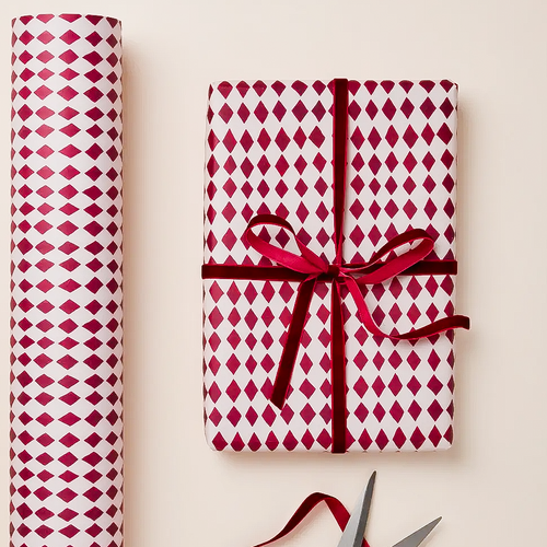 DIAMOND RED HARLEQUIN HOLIDAY CHRISTMAS GIFT WRAP