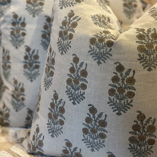Hand Block Printed Botanical Linen Toss Pillow
