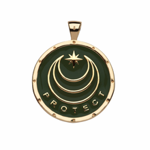 Load image into Gallery viewer, “Protect” Gold &amp; Enamel Green Snake Coin Pendant Necklace