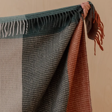 Load image into Gallery viewer, Recycled Wool Blanket in Green Waffle Block Check