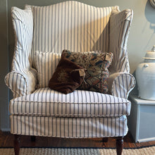 Load image into Gallery viewer, Vintage Wingback Chair Slipcovered in Ticking
