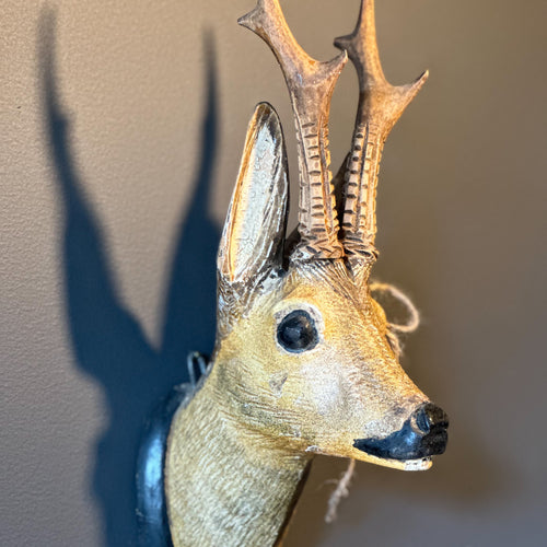 Antique Carved Wood Mounted Deer Head