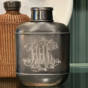 Antique Pewter Flask with Cup Cap