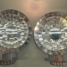 Load image into Gallery viewer, Antique Mirrored Colonial Sconces Candle Holders Pair