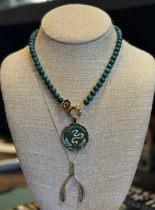 “Protect” Gold & Enamel Green Snake Coin Pendant Necklace